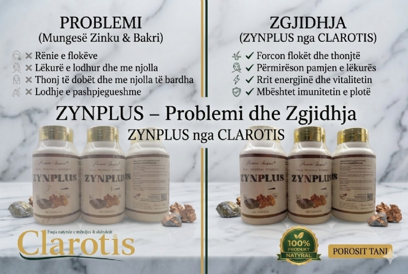 Kapsula ZYNPLUS Dual Mineral Synergy nga CLAROTIS, suplement per imunitet, zink per trupin, copper per organizmin, kapsula minerale per imunitet te forte, zink dhe bakër suplement per shendet trupor, suplement ditor per trupin dhe mireqenie